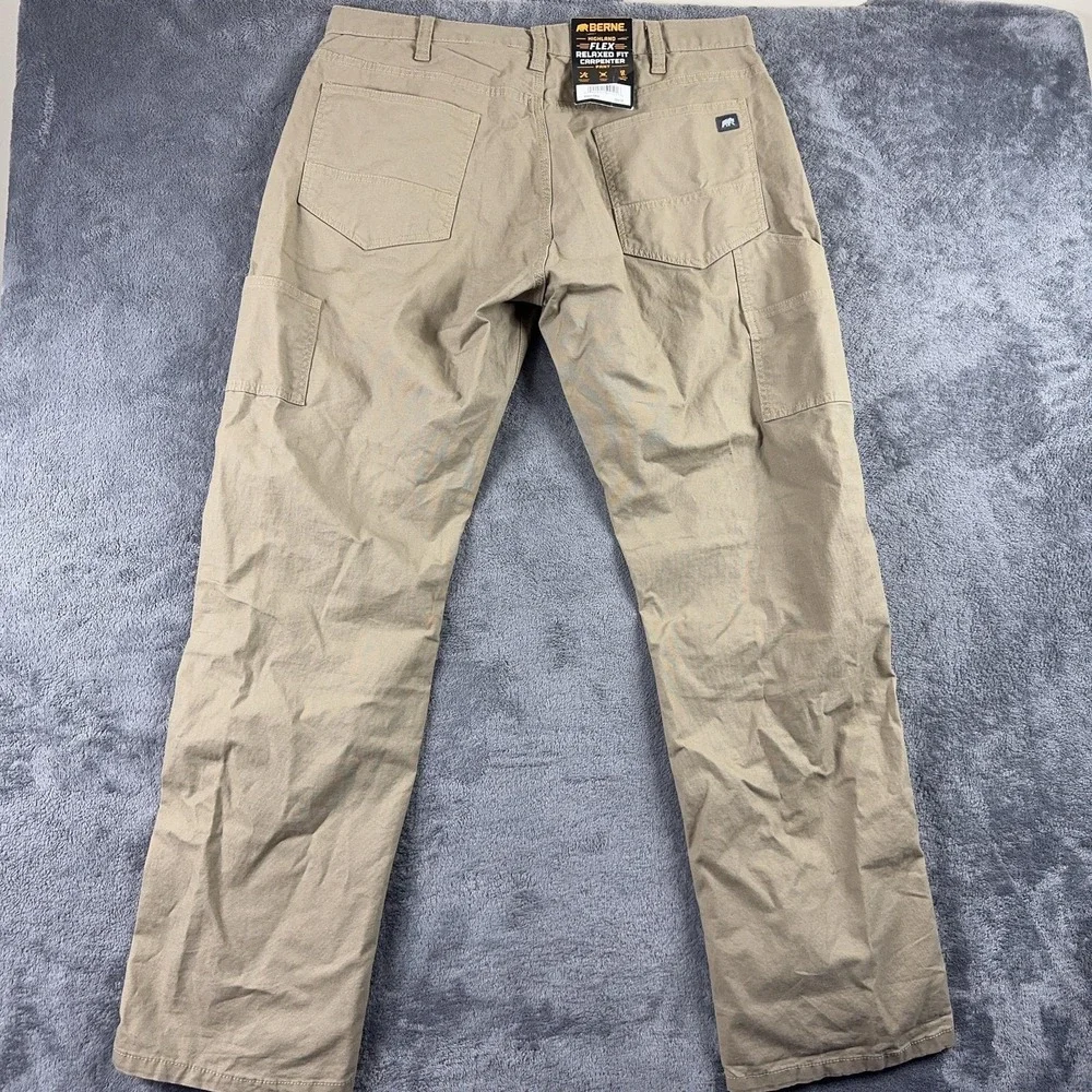 Berne Highland Flex Carpenter Pants Mens‎ 38x34 Khaki Relaxed Stretch Workwear